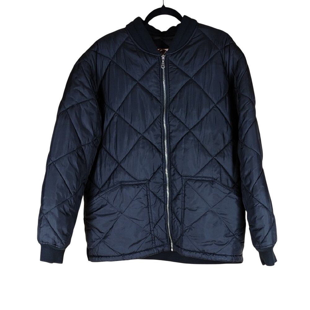 Raw Blue NU Realms Y2K Bomber Casual Winter Streetwear Navy Quilted Jacket